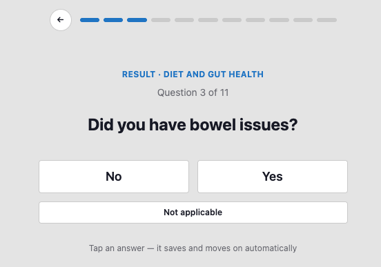 Daily check-in — one tap answers a question and moves on